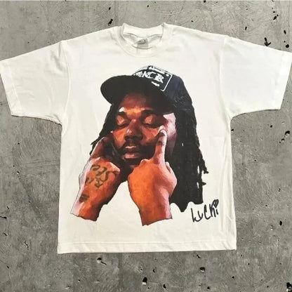 Retro Trend Portrait Print Short Sleeve T-Shirt Y2k Gothic Harajuku Men's T-Shirt Hip Hop Couple Casual Loose T Shirt Summer Top