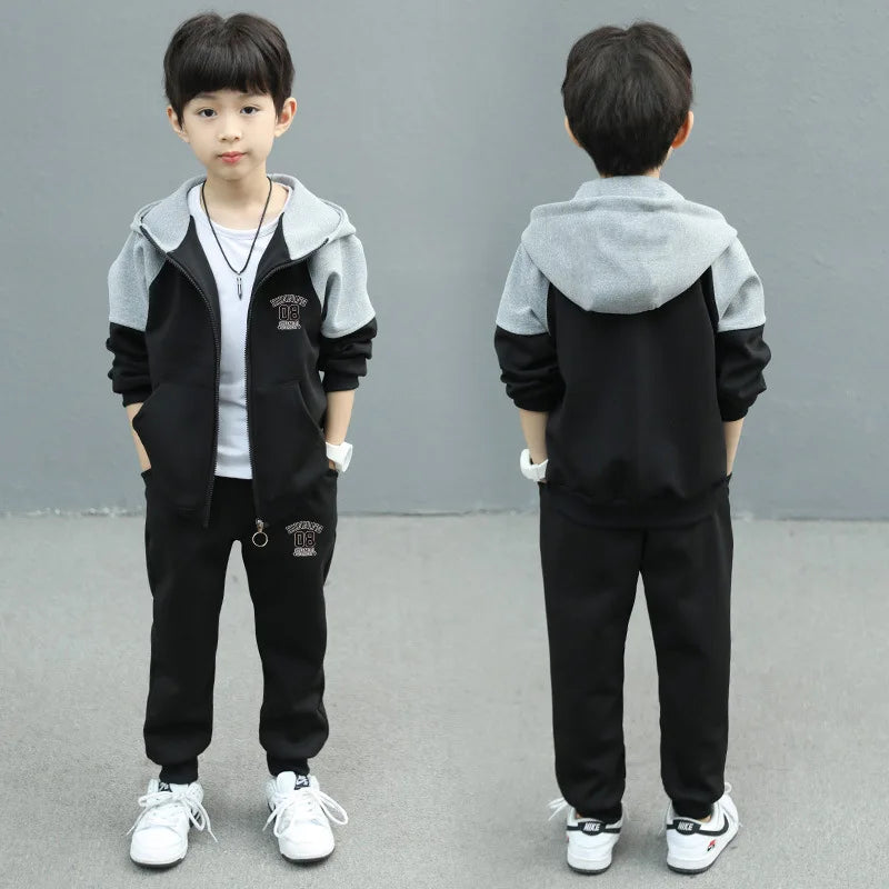 SpringAutumn Boys Contrast Zip Sweatshirt Jacket+Sweatpant Workout Set School Kids 2PCS Tracksuit Children Jogging Outfit 4-11Yr