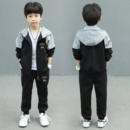 SpringAutumn Boys Contrast Zip Sweatshirt Jacket+Sweatpant Workout Set School Kids 2PCS Tracksuit Children Jogging Outfit 4-11Yr