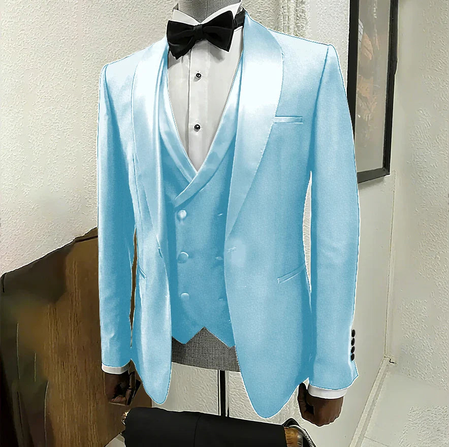 Black Suits for Men 3 Piece Classic Shawl Lapel One Button Tuxedo Fashion Groom Wedding Party Banquet Dinner Slim Male Suit