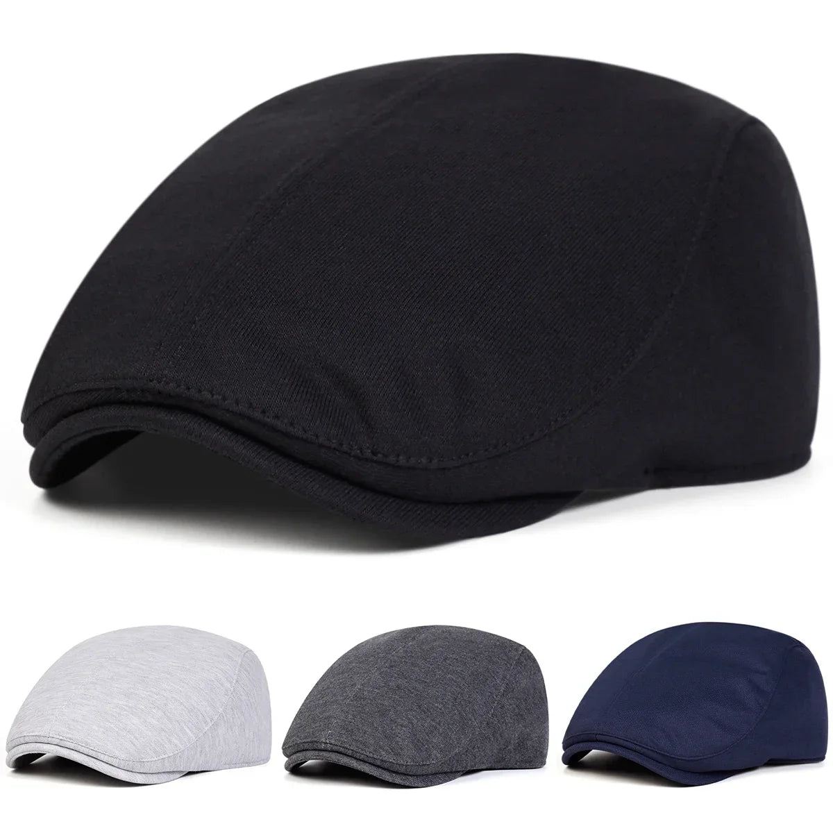 Unisex Solid Color Newsboy Caps British Painters Hats Autumn and Winter Berets Flat Peaked Cap Hip Hop Berets