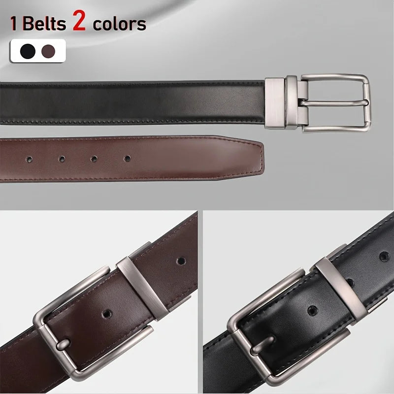1pc Men's Genuine Leather Cowhide Reversible Belt