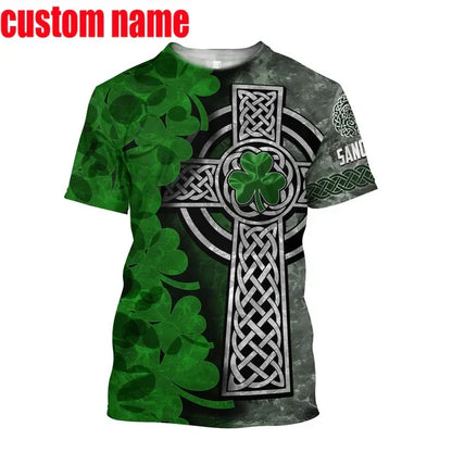 2023 Summer New Printed Irish Celtic Men's and Women's T-shirt, Custom Name Short Sleeve Unisex Shirt, Harajuku Large Casual Sty