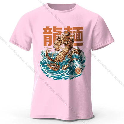 Men's Dragon Ramen Printed T-Shirt 100% Cotton Oversized Anime Graphic Tees for Women Summer Tops Otaku Streetwear