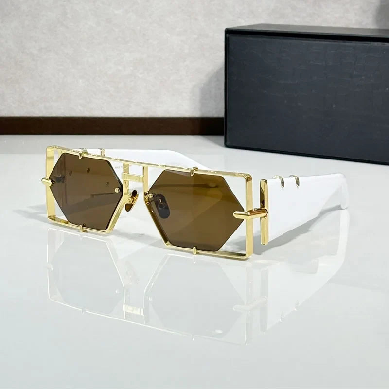 Hexagon 004 Desinger Brand Sunglasses Men Women Metal Thick Acetate Luxury Square Classical Outdoor Solar Shades UV400 with Case