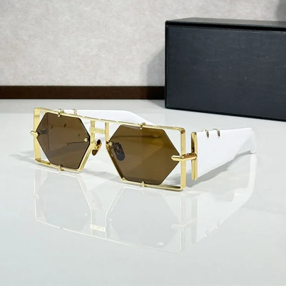 Hexagon 004 Desinger Brand Sunglasses Men Women Metal Thick Acetate Luxury Square Classical Outdoor Solar Shades UV400 with Case