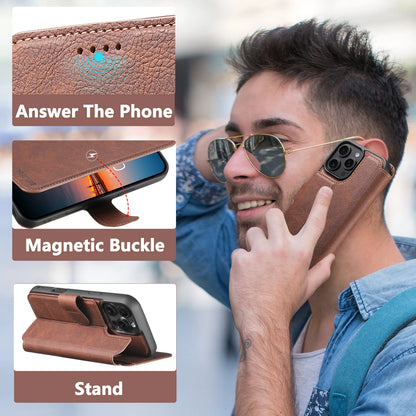 Faux Leather Wireless Charging Card Holder Stand Wallet Magnetic Flip Cover Phone Case For iPhone 17 Pro Max 16 Plus 15 14 13