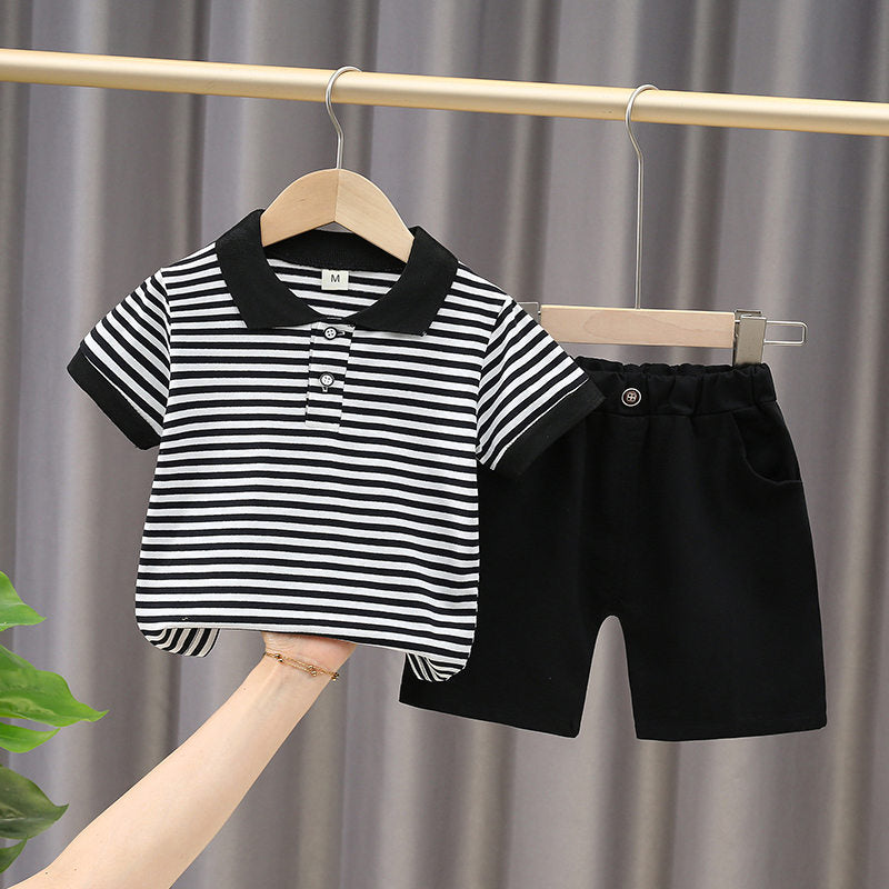 New Baby Boys Girls Summer Outwear Cotton Strips Sports Suit Infant T Shirt Shorts Children Clothing Tracksuits Sets Outwear
