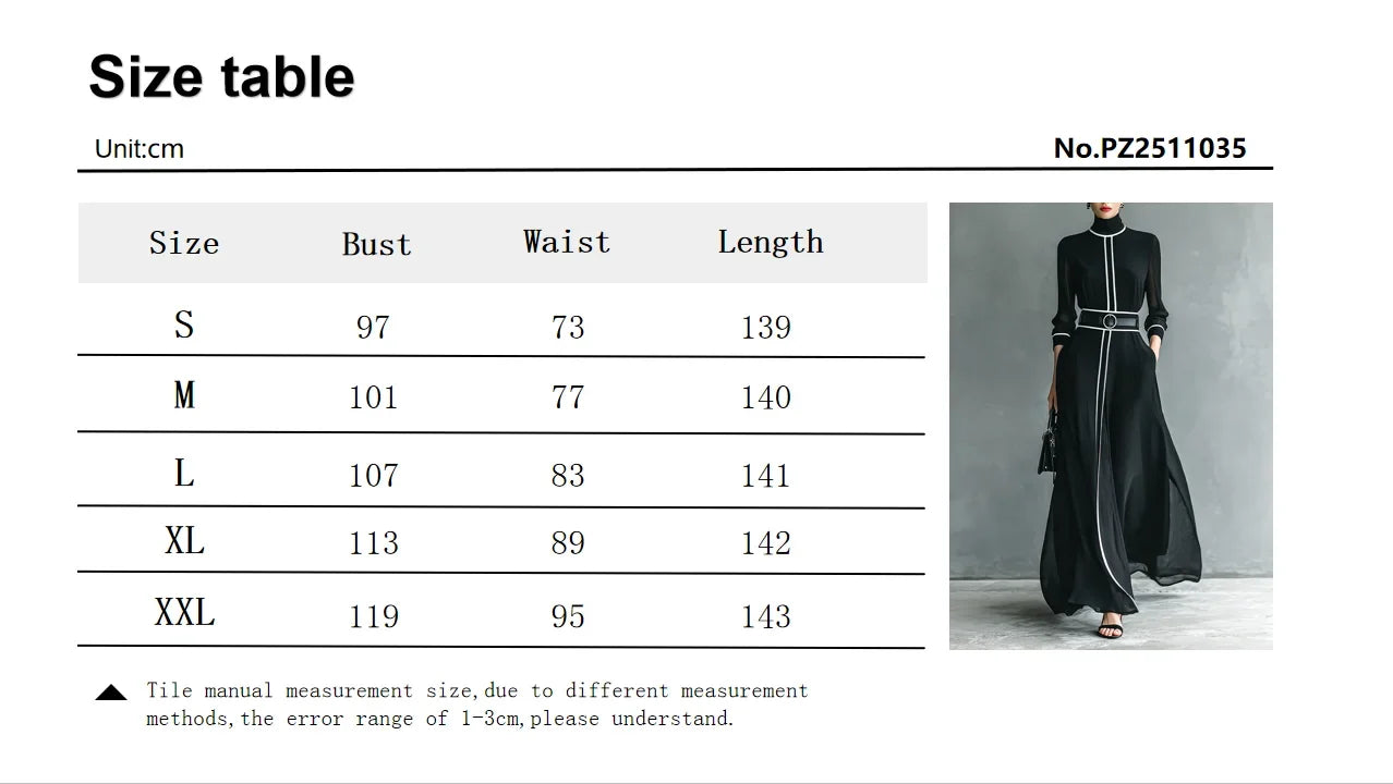 French Elegant Chiffon Maxi Dress, High Neck Long Sleeve with White Piping Trim, Ideal for Office, Business, Banquets & Parties