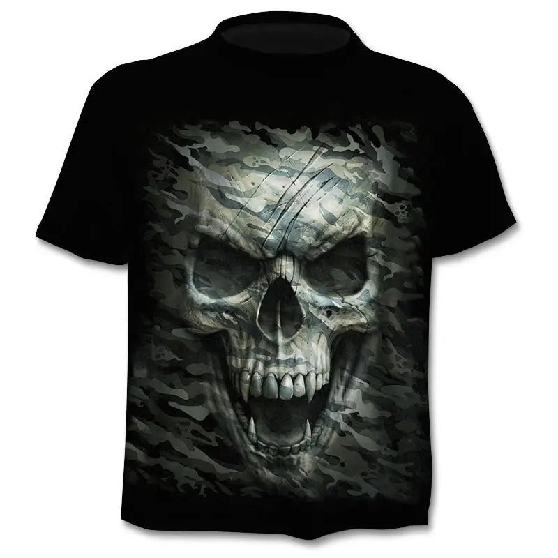 New retro street punk motorcycle men's T-shirt 3D shirt casual fashion hip-hop horror short sleeved round neck men's clothing