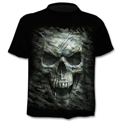 New retro street punk motorcycle men's T-shirt 3D shirt casual fashion hip-hop horror short sleeved round neck men's clothing