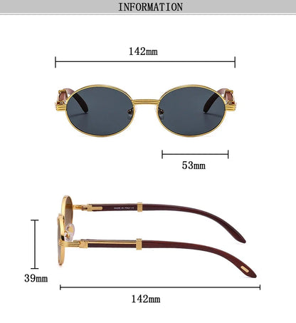 Oval Sunglasses Women 2024 Trendy Designer Wooden Sunglasses Men Luxury Fashion Glasses Vintage Lentes De Sol Mujer Zonnebril