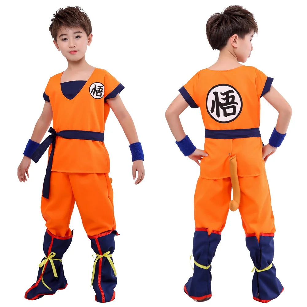 Adult Children's Anime Holiday set Son Goku Carnival Halloween Party anime Cosplay costume Top/pants/belt/tail/wrist/wig costume