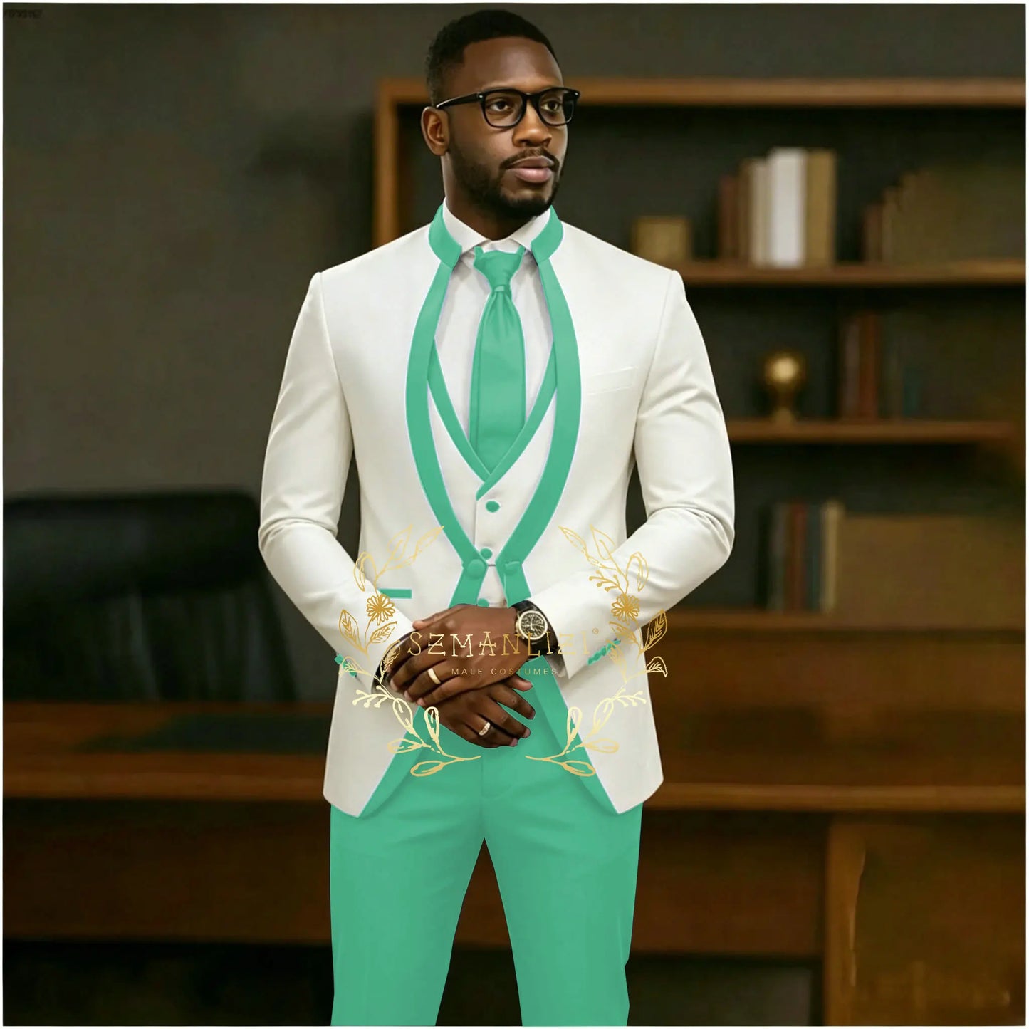 Handsome Formal Tuxedos Suits For Men Wedding Party Dress Slim Fit 3 Pieces Groomsmen Jacket Vest Pant 3 Piece Male Costume