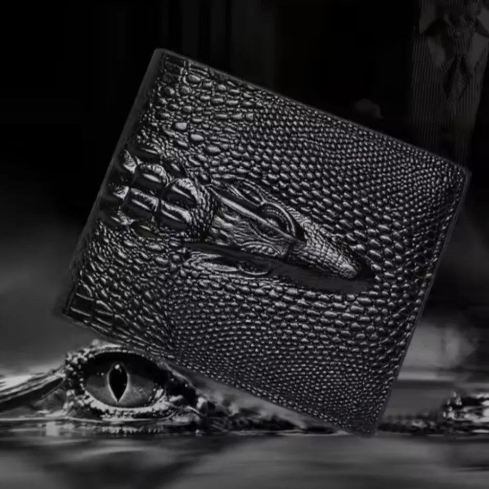 PU Leather Fashion Luxury Cattle Male Quality Design Crocodile Emboss Simple Standard Brand Wallet Handy Purse Men