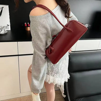 Vintage Long Shoulder Bag Women Shoulder Bag Luxury Cowhide Ladies Handbag Female Commuter Shopping Underarm Bag