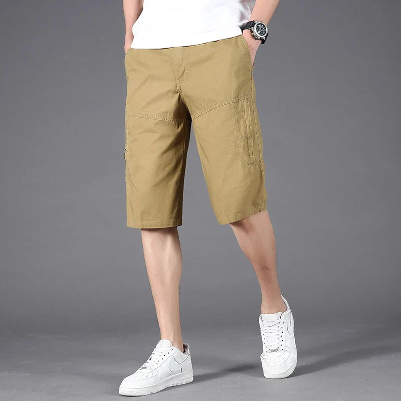 Men Cargo Shorts Zipper Pocket Loose Casual Big Size Shorts Big and Tall Cotton Knee Shorts