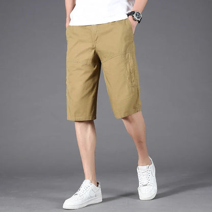 Men Cargo Shorts Zipper Pocket Loose Casual Big Size Shorts Big and Tall Cotton Knee Shorts
