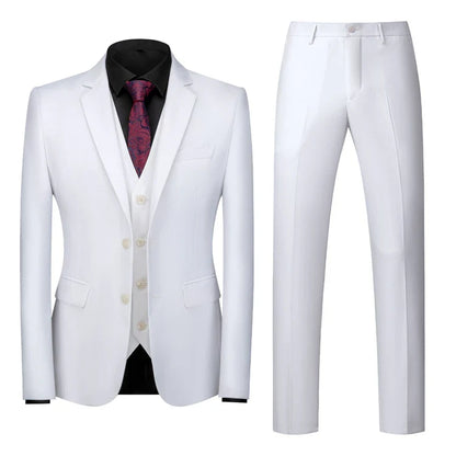 16 Colors ( Jacket + Vest + Pants ) Men's High Quality Formal Business Slim Fit Mens Suit Best Groom Wedding Tuxedos 3 piece Set