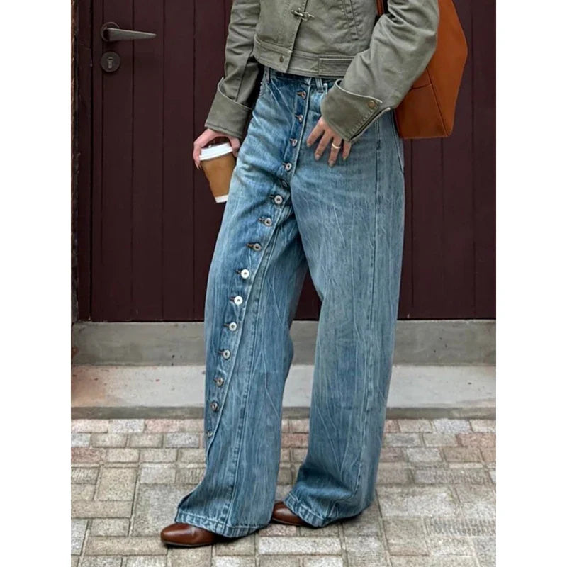 Women Blue Y2k Baggy Wide Jeans Grunge Jean Pants Vintage Harajuku Oversize Boyfriend Denim Trousers Alternative Clothes