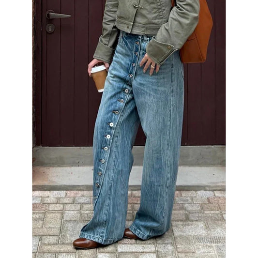 Women Blue Y2k Baggy Wide Jeans Grunge Jean Pants Vintage Harajuku Oversize Boyfriend Denim Trousers Alternative Clothes