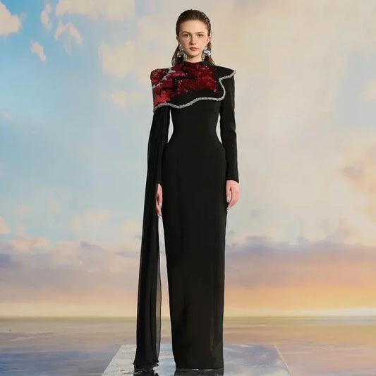 Dream Long Sleeves Muslim Evening Dress High Neck Straight Floor Length Customized Women Occasion Formal Banquet Event Gowns