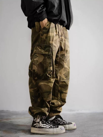 Mens American Camo Tactical Cargo Pants Outdoor Hiking High Quality Relaxed Fit Straight Leg 100% Cotton Casual Trendy Trousers