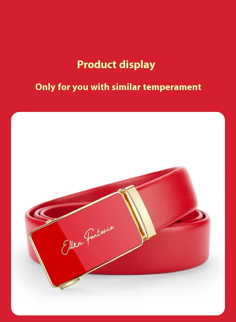 Men belt red leather belt automatic buckle adjustable belt in Europe and the United States personality trend pants belt