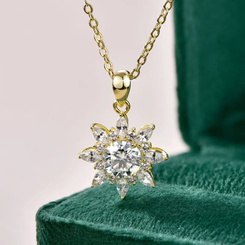 GRA Certified 6.5mm Round Moissanite Delicate Snowflake Pendant Necklace for Women 14K Gold Filled Fine Jewelry Gifts
