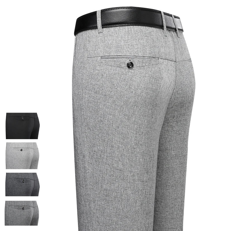 New Spring Summer Men's Linen Pants Male Dress Pants Solid Color Artificial Linen Suit Pants
