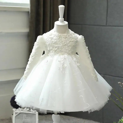 Children White Lace Tulle Dresses Evening Party Kids Sleeveless Ball Gowns 1st Birthday Baby Girl Princess Ceremonial Dress