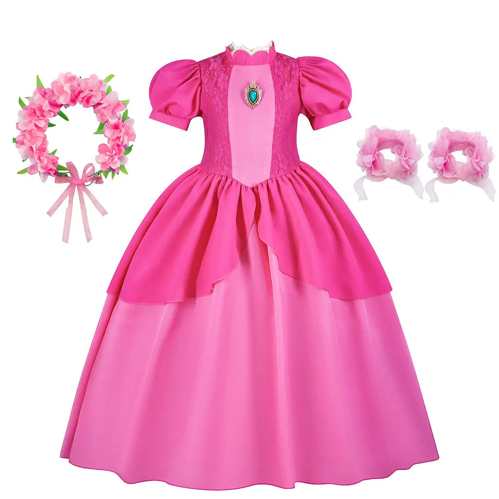 Halloween Peach Girl Peach Cosplay Dress Up Princess Game Role Play 4 Yrs Kid Final Level Peach Costume Movie Elegant Party 2-10
