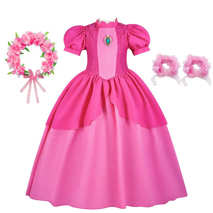 Halloween Peach Girl Peach Cosplay Dress Up Princess Game Role Play 4 Yrs Kid Final Level Peach Costume Movie Elegant Party 2-10