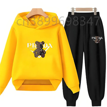 Children 3-12 Years Hoodie Long-sleeved Boys Girls Toddler Sports Coat Top+Pants Casual Sweatshirt Set Kids Little Bear Letters