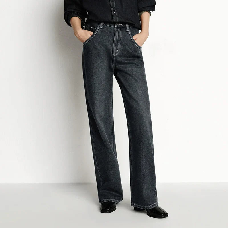 Semir Jeans Women Wide Leg Fleece Lined Comfortable High Waist Winter 2025 New Floor-Length Pants with Leg-Elongating Effect