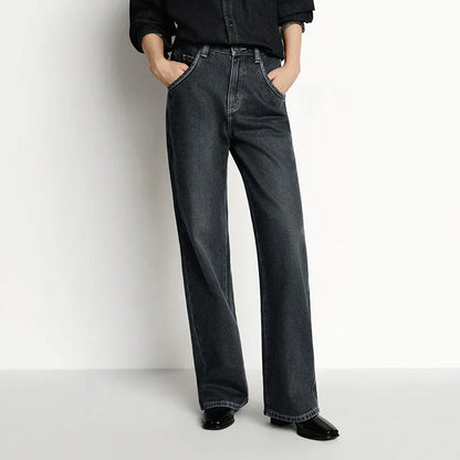 Semir Jeans Women Wide Leg Fleece Lined Comfortable High Waist Winter 2025 New Floor-Length Pants with Leg-Elongating Effect