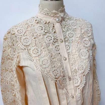 Vintage Solid White Lace Blouse Shirts Women New Korean Button Loose Shirt Tops Female Hollow Casual Ladies Blouses Blusas