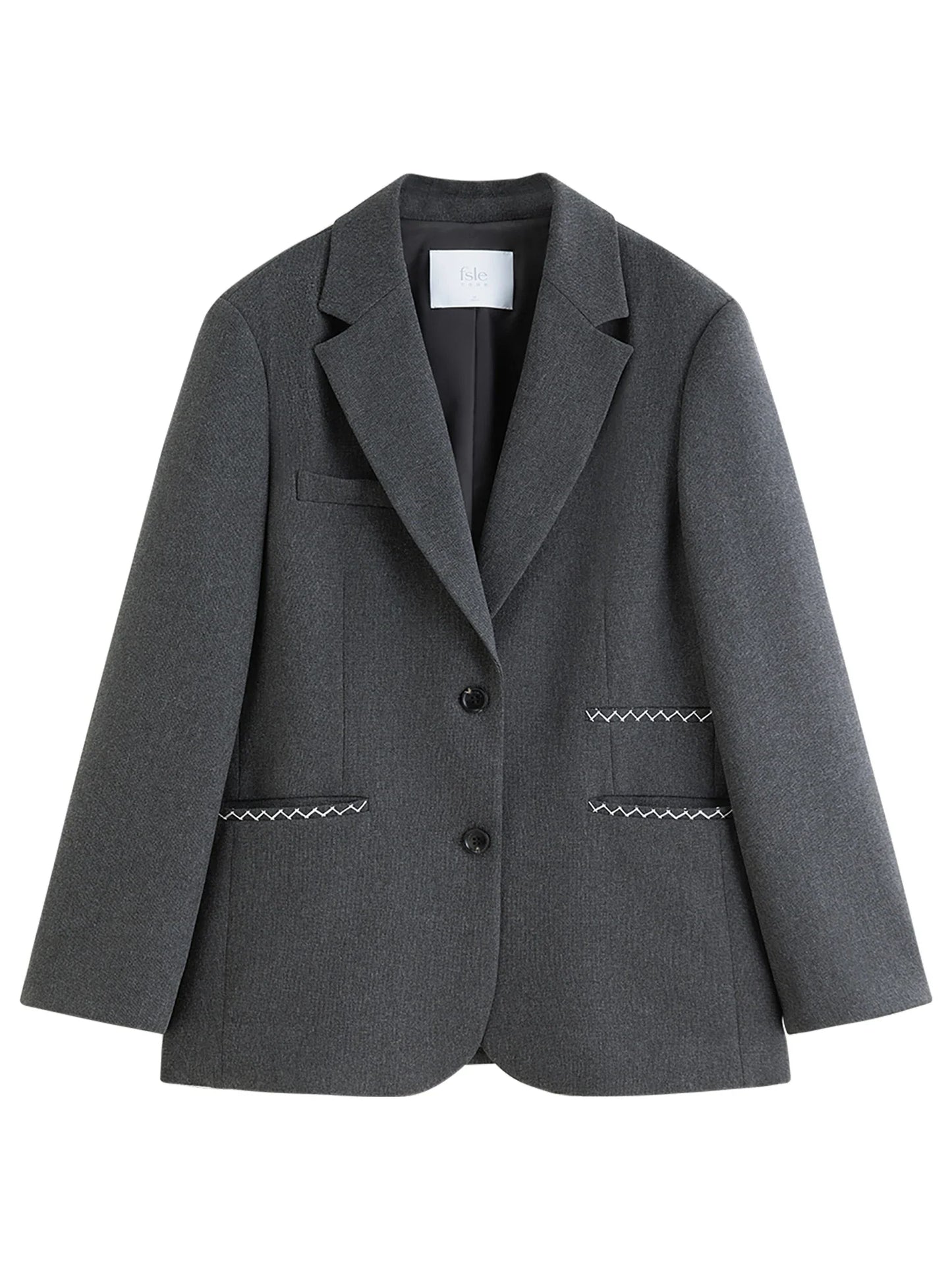 Contrast Color Line One-pocket Suit Jacket 2025 Autumn New Loose Versatile Notch Lapel Jacket 25FS13150