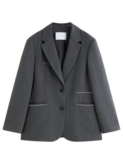 Contrast Color Line One-pocket Suit Jacket 2025 Autumn New Loose Versatile Notch Lapel Jacket 25FS13150