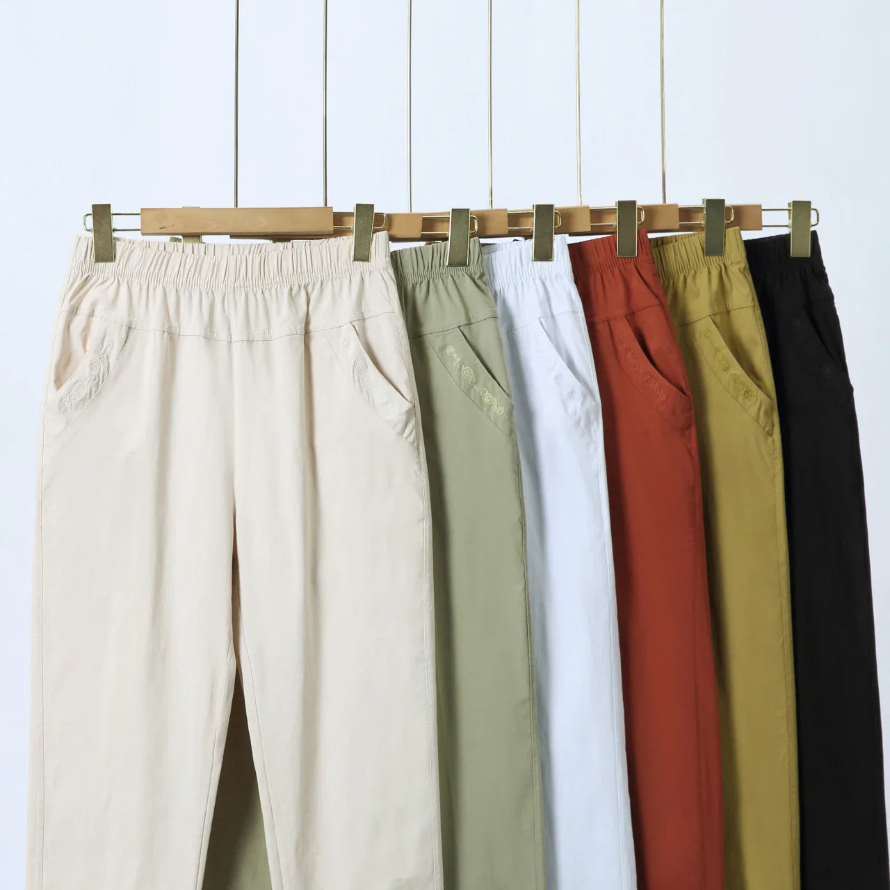 Summer Casual Washed Cotton Women's Plus Size Pants 2025 Elastic Waist Office Casual Outdoor Trousers Breathable Cool Clothing