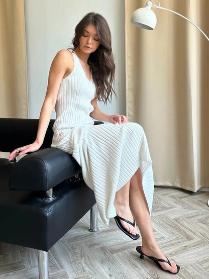 Women's Sleeveless Knitted Dress Strap Summer Fashion Wide Shoulder Inner Long Skirt Slim Fit Casual Dresses