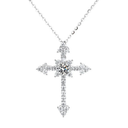 Real 1 Carat Moissanite Cross Pendant Necklace For Women 100% 925 Sterling Silver D Color Diamond Necklaces Fine Jewelry