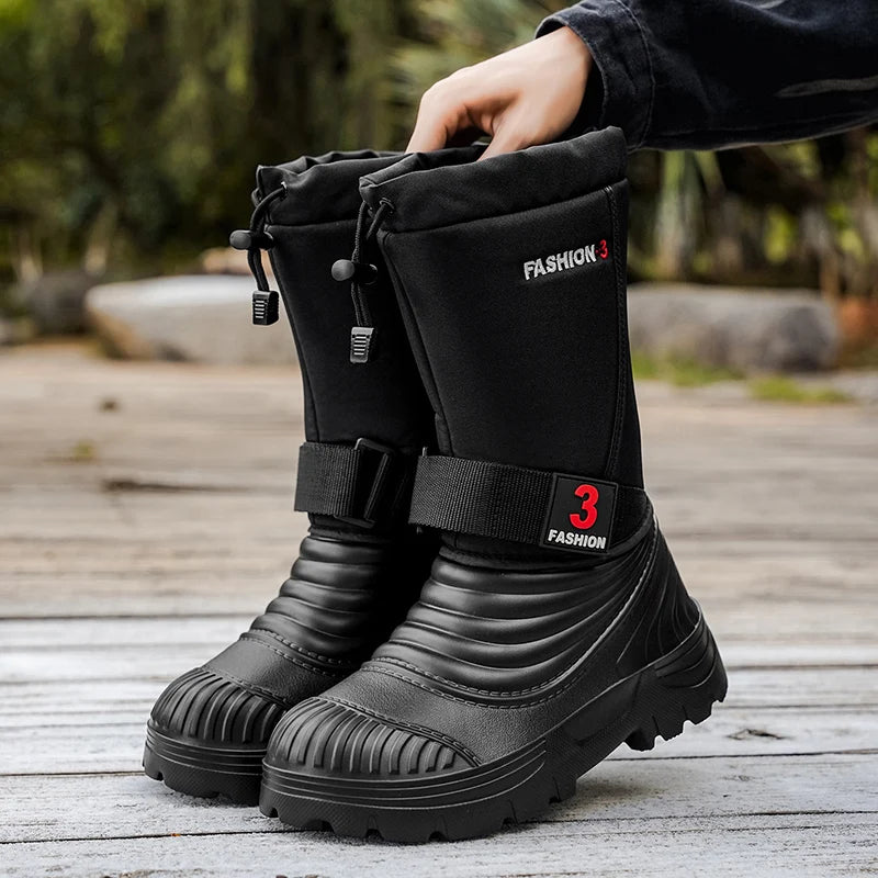 Men's New Snow Boots for Autumn and Winter, Fleece-Lined and Thickened, Cold-Proof, Outdoor Warm, Waterproof, Anti-Skiing, Hiking Boots