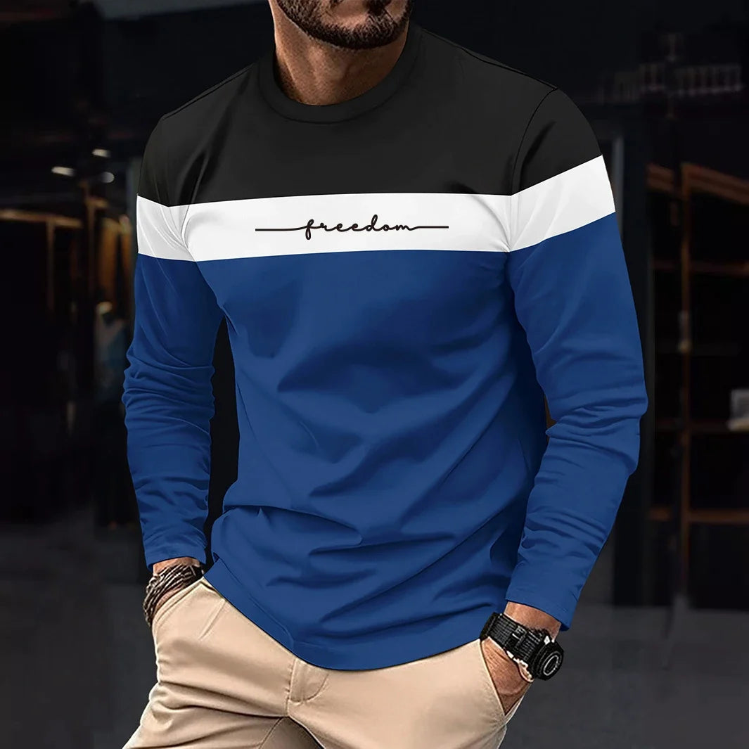 2026 Autumn Men's T-Shirt Clothing Fashion Oversized Crew Neck Long Sleeve T-Shirt Top Simple Casual Stripe T-Shirts For Men