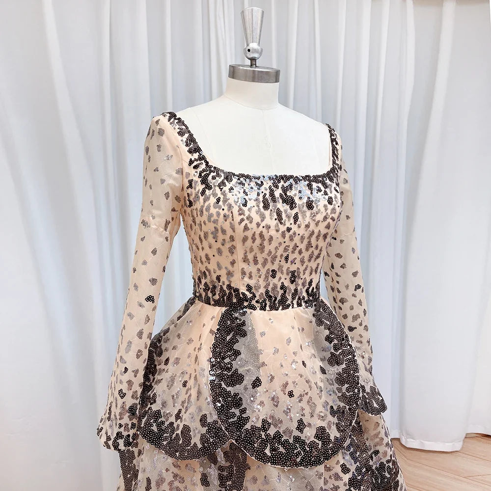 Luxury Sequined Evening Dress Tiered Petal Skirt Formal Prom Gown Customized Robe De Soiree For Women Party 2026