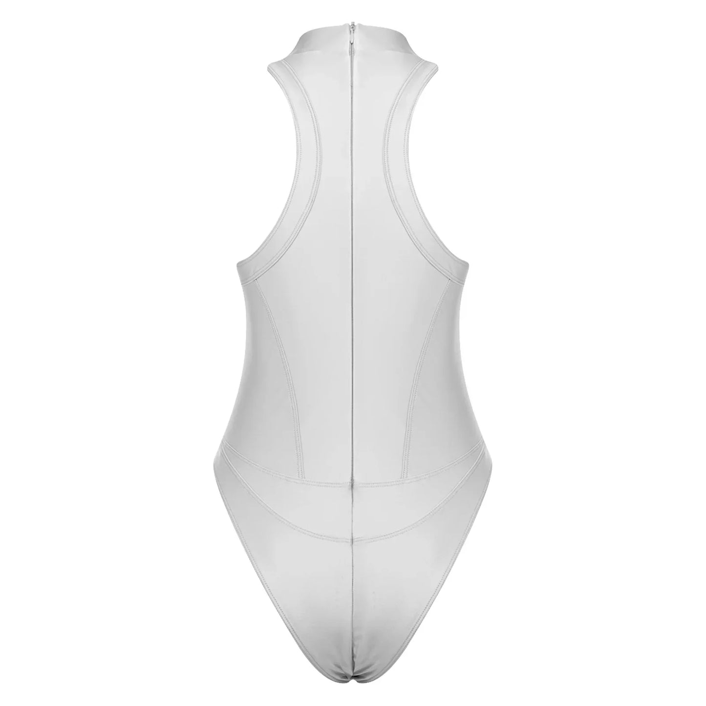Womens Oil-shiny One-piece Bathing Suit Quick-drying Sleeveless Flat Seams High Cut Bodysuit Swimwear for Pool Beach Surfing