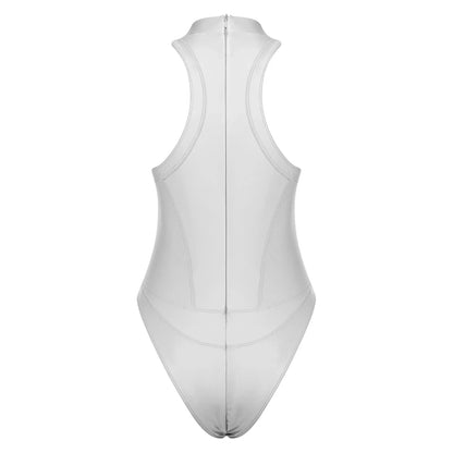 Womens Oil-shiny One-piece Bathing Suit Quick-drying Sleeveless Flat Seams High Cut Bodysuit Swimwear for Pool Beach Surfing