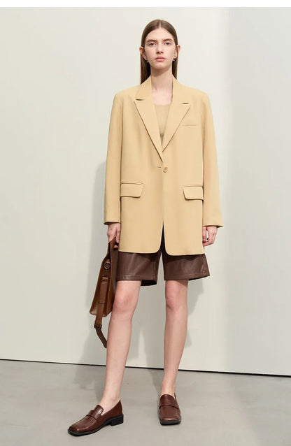 Minimalism Blazer for Women Korean 2023 Sping New Loose Office Lady Women's Jacket Fashion Black Solid Female Coat 12321065