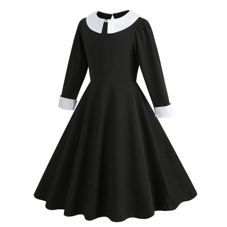 Vinagte Gothic Black Dress Girls Role Playing Costume Toddler Halloween Cosplay Apparel
