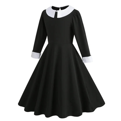 Vinagte Gothic Black Dress Girls Role Playing Costume Toddler Halloween Cosplay Apparel